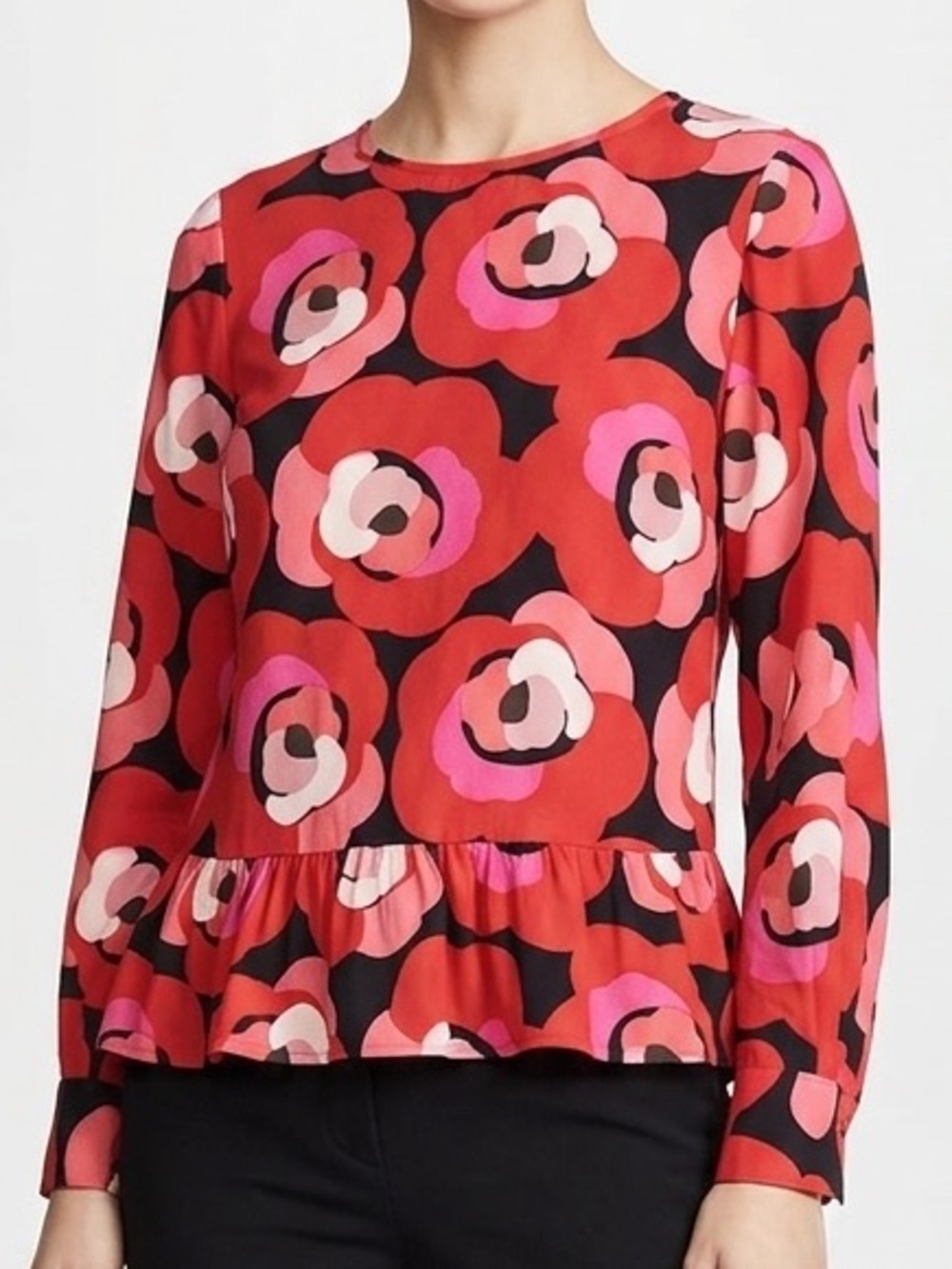 Kate Spade Floral Deco Rose Peplum Blouse